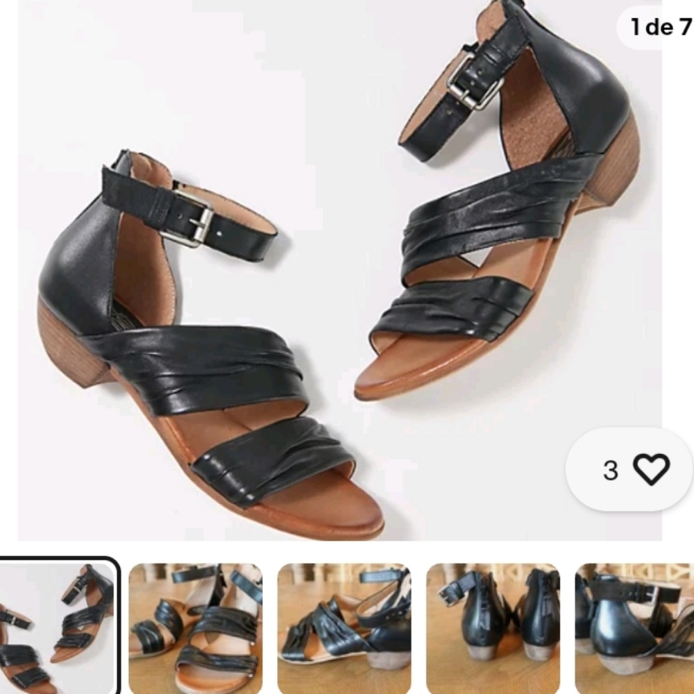 Miz Mooz Cassi Black Leather Strappy Sandals Wide 39 - Picture 10 of 12